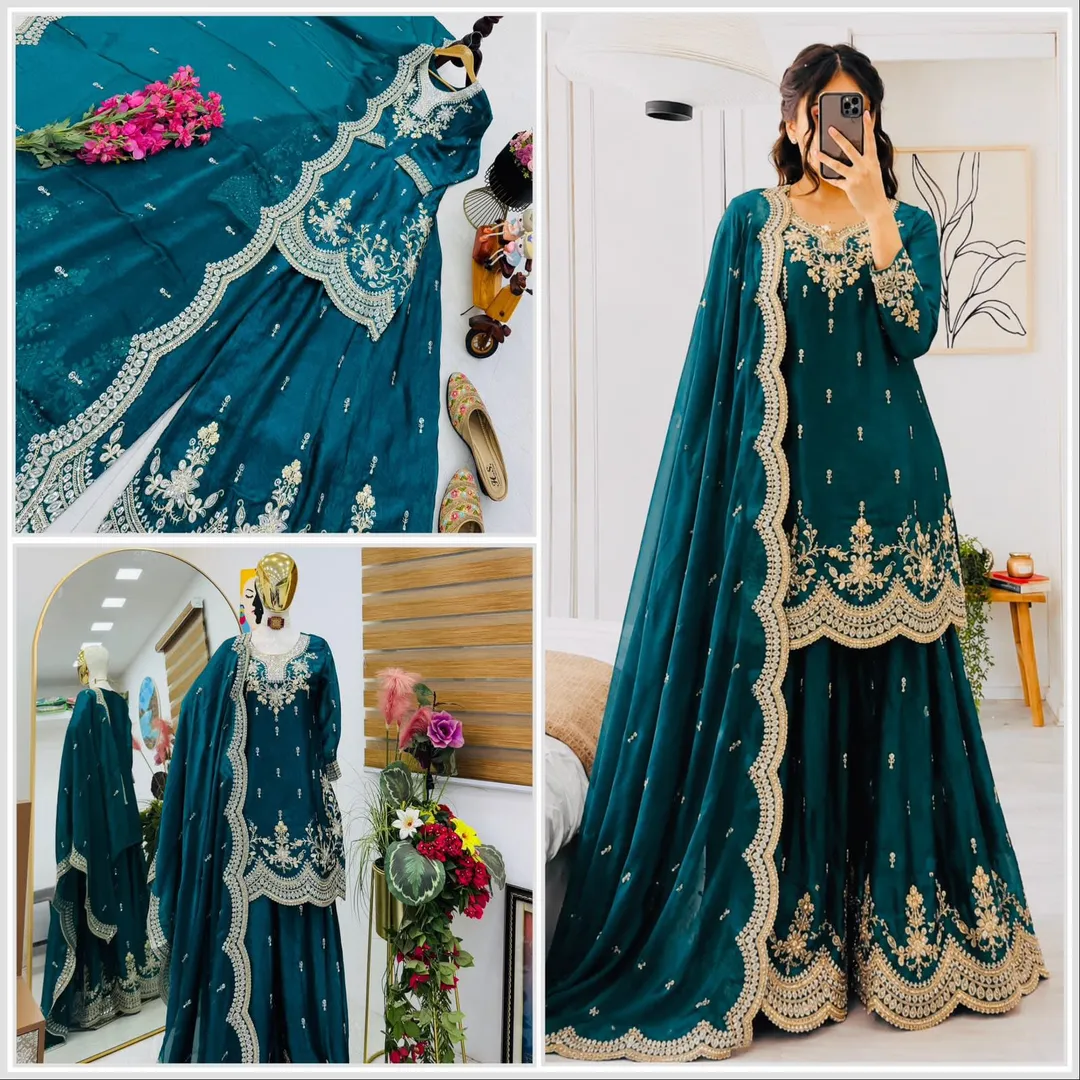 New Designer Party Wear Sharara Suit & Dupatta Set