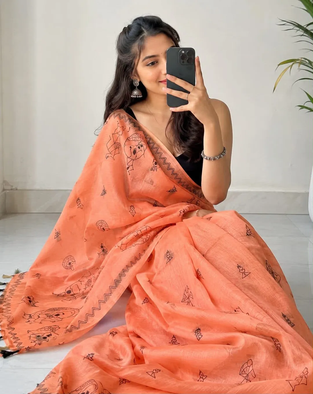 New Trending Linen Cotton Saree with Pallu Tassels - View 2