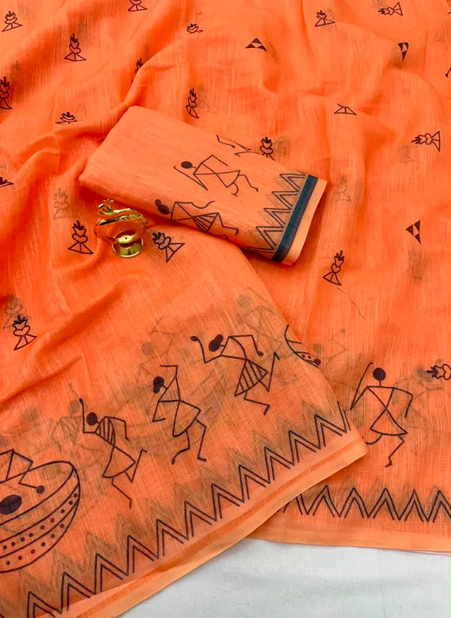 New Trending Linen Cotton Saree with Pallu Tassels - View 4