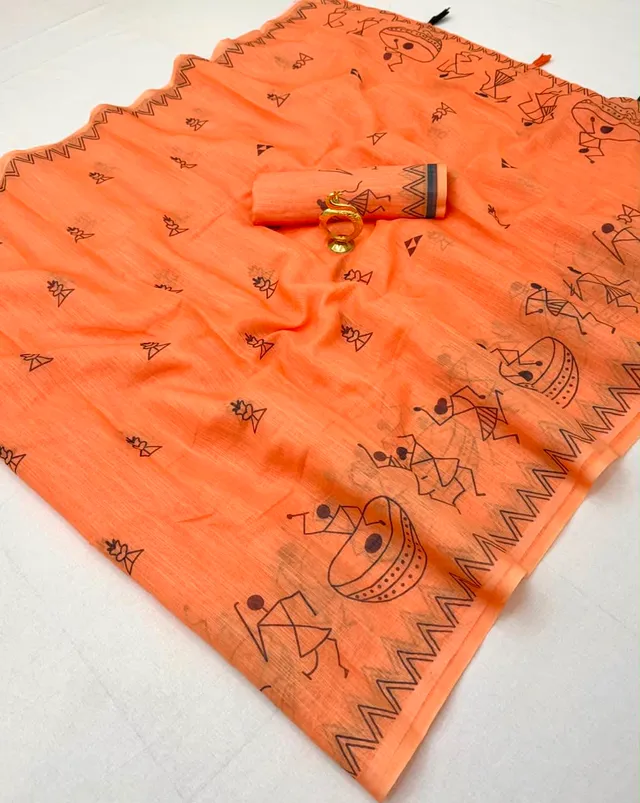 New Trending Linen Cotton Saree with Pallu Tassels - View 5
