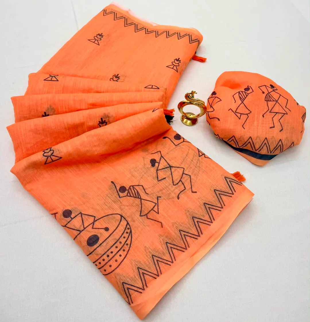 New Trending Linen Cotton Saree with Pallu Tassels - View 6