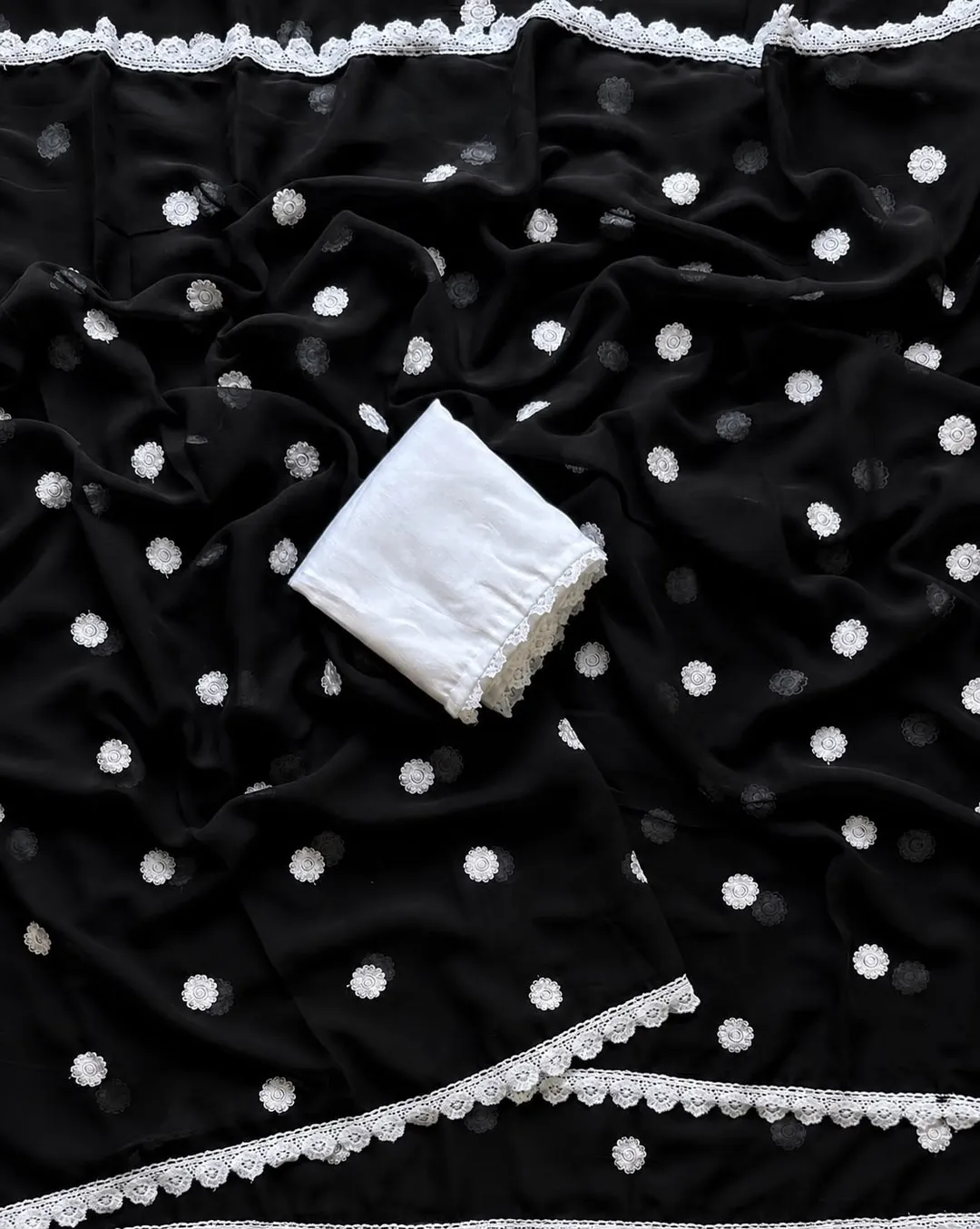Soft Georgette Saree with White Thread Embroidery Work - View 2