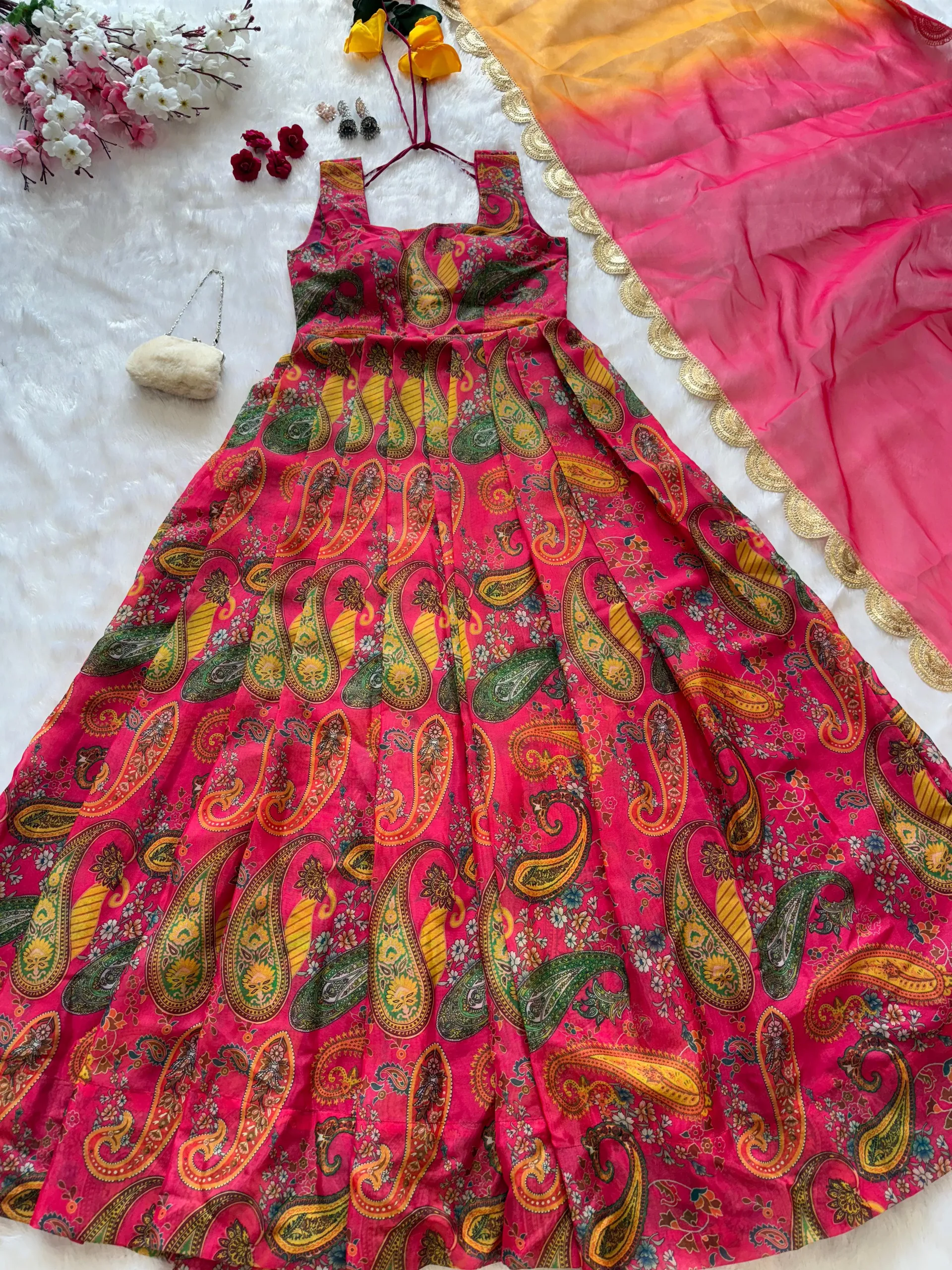 legant Digital Printed Organza Anarkali Gown Set - View 5