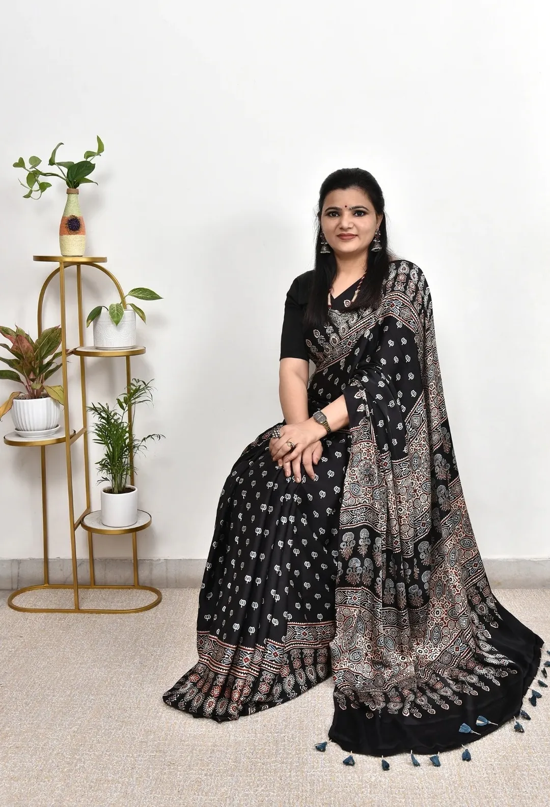 New Ajrakh Gajji Crepe Silk Saree Collection