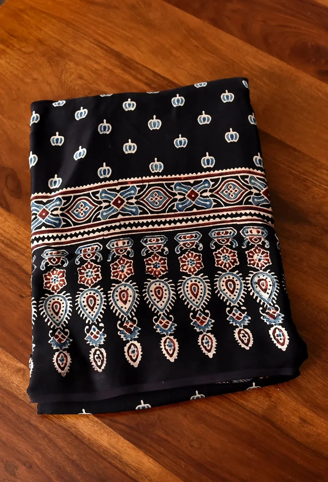 New Ajrakh Gajji Crepe Silk Saree Collection - View 4