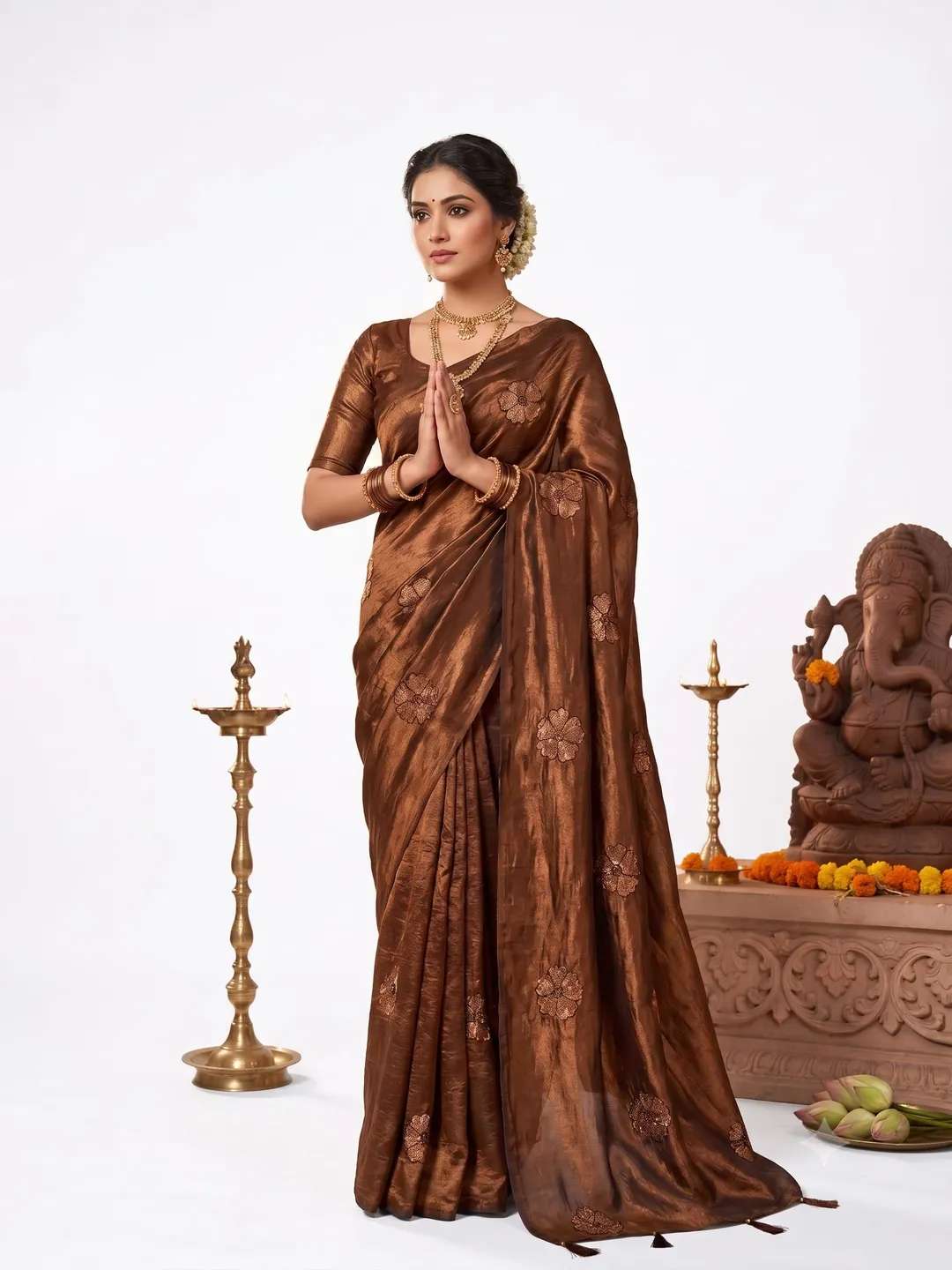 Premium Soft Space Silk Saree with Sequins & Thread Embroidery - Premium Soft Space Silk Saree Online India - Buy at ₹1450 - Image 1