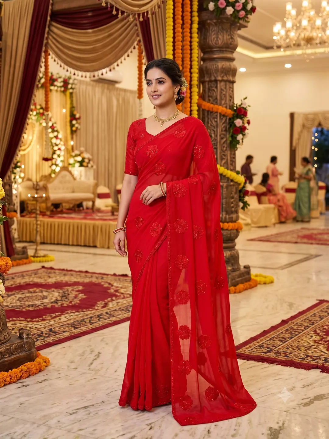 Premium Soft Space Silk Saree with Sequins & Thread Embroidery