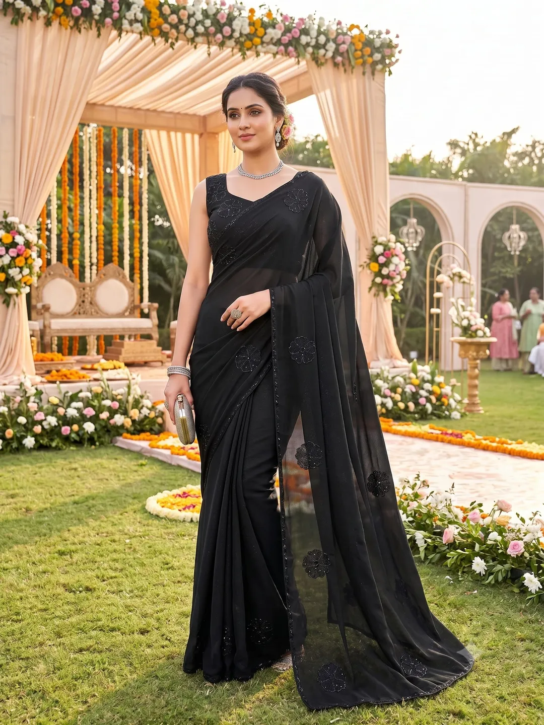 Premium Soft Space Silk Saree with Sequins & Thread Embroidery - Premium Soft Space Silk Saree Online India - Buy at ₹1450 - Image 1