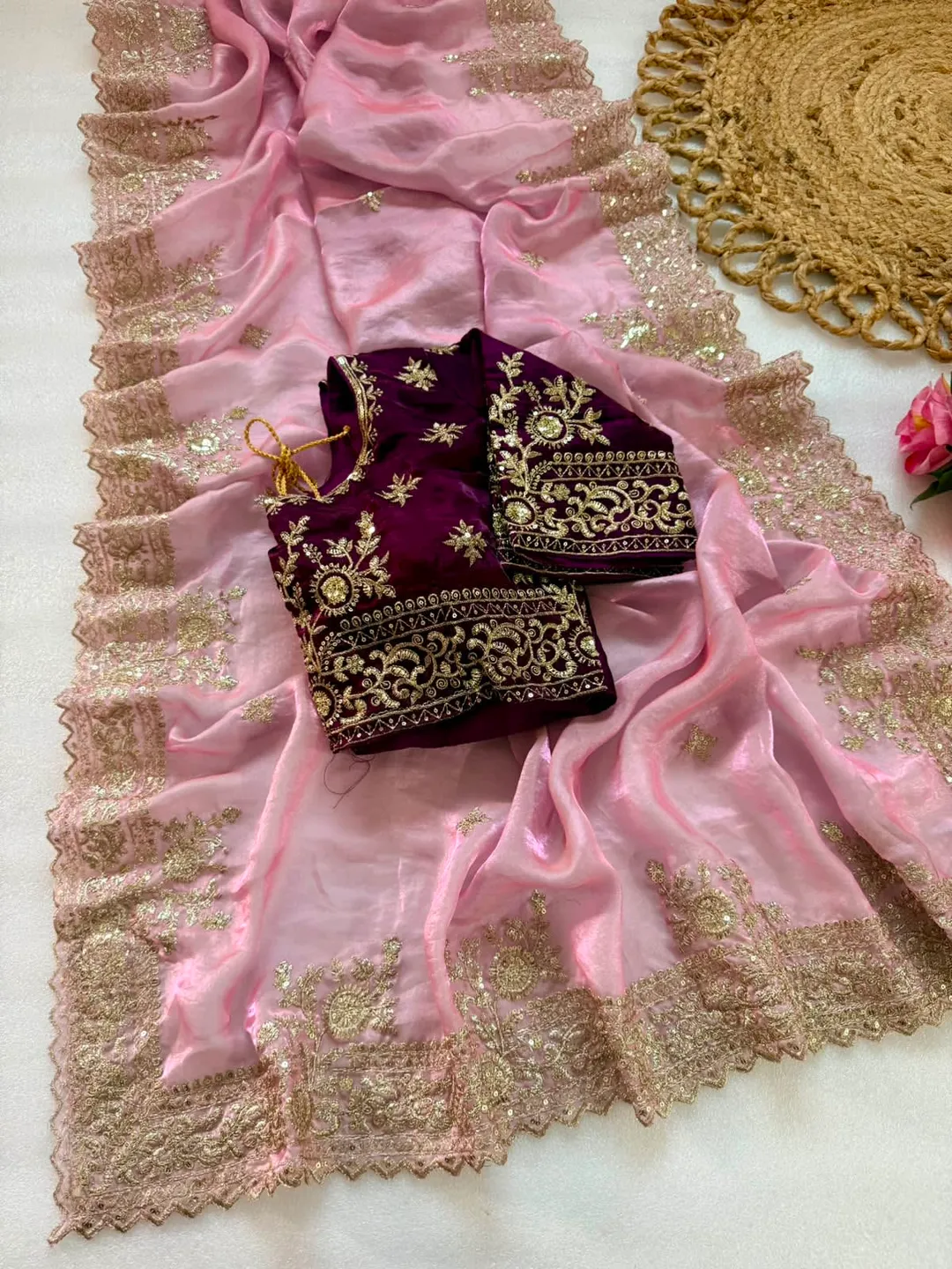 Premium Pure Fandy Satin with Stitched Blouse - Premium Pure Fandy Satin Saree Online India - Buy at ₹1750 - Image 1