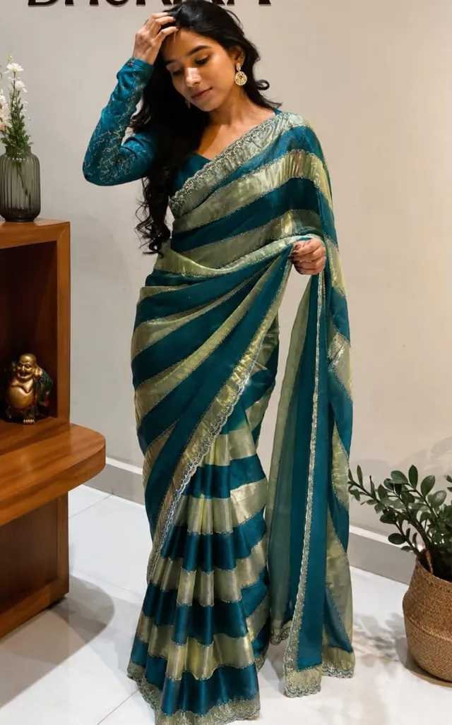 New Trending Fendy Val Swarovski Saree Collection - Premium Fendy Satin Saree Online India - Buy at ₹1899 - Image 1