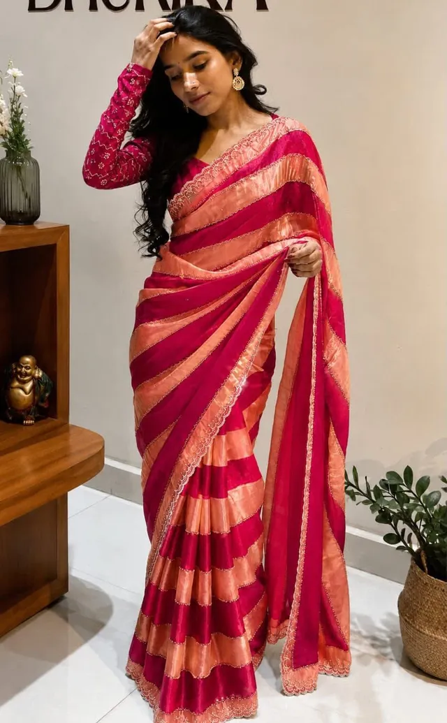 New Trending Fendy Val Swarovski Saree - Premium Fendy Satin Saree Online India - Buy at ₹1899 - Image 1