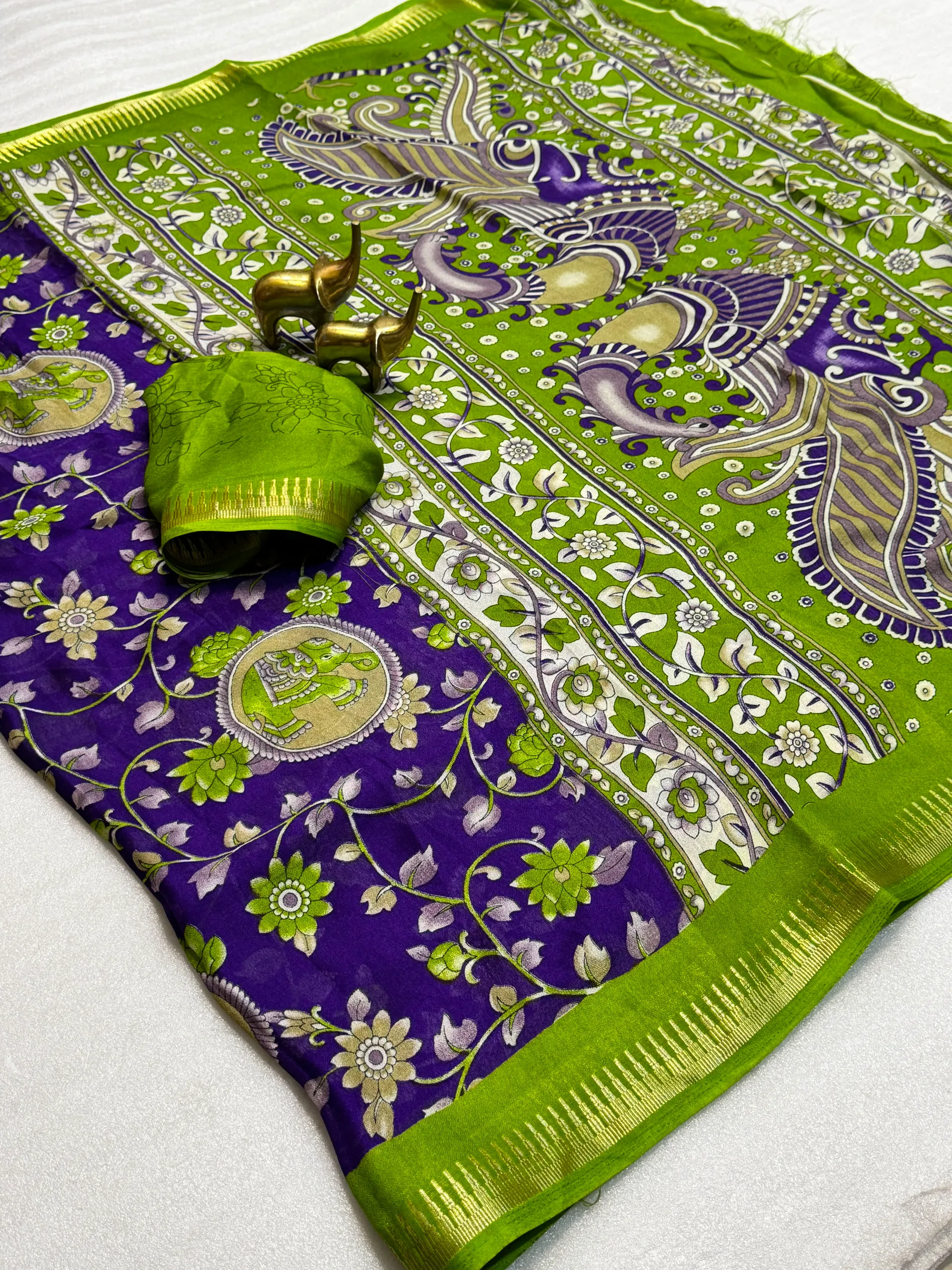 Heritage & Royal Collection – Pure Moss Kalamkari Print Saree - View 2