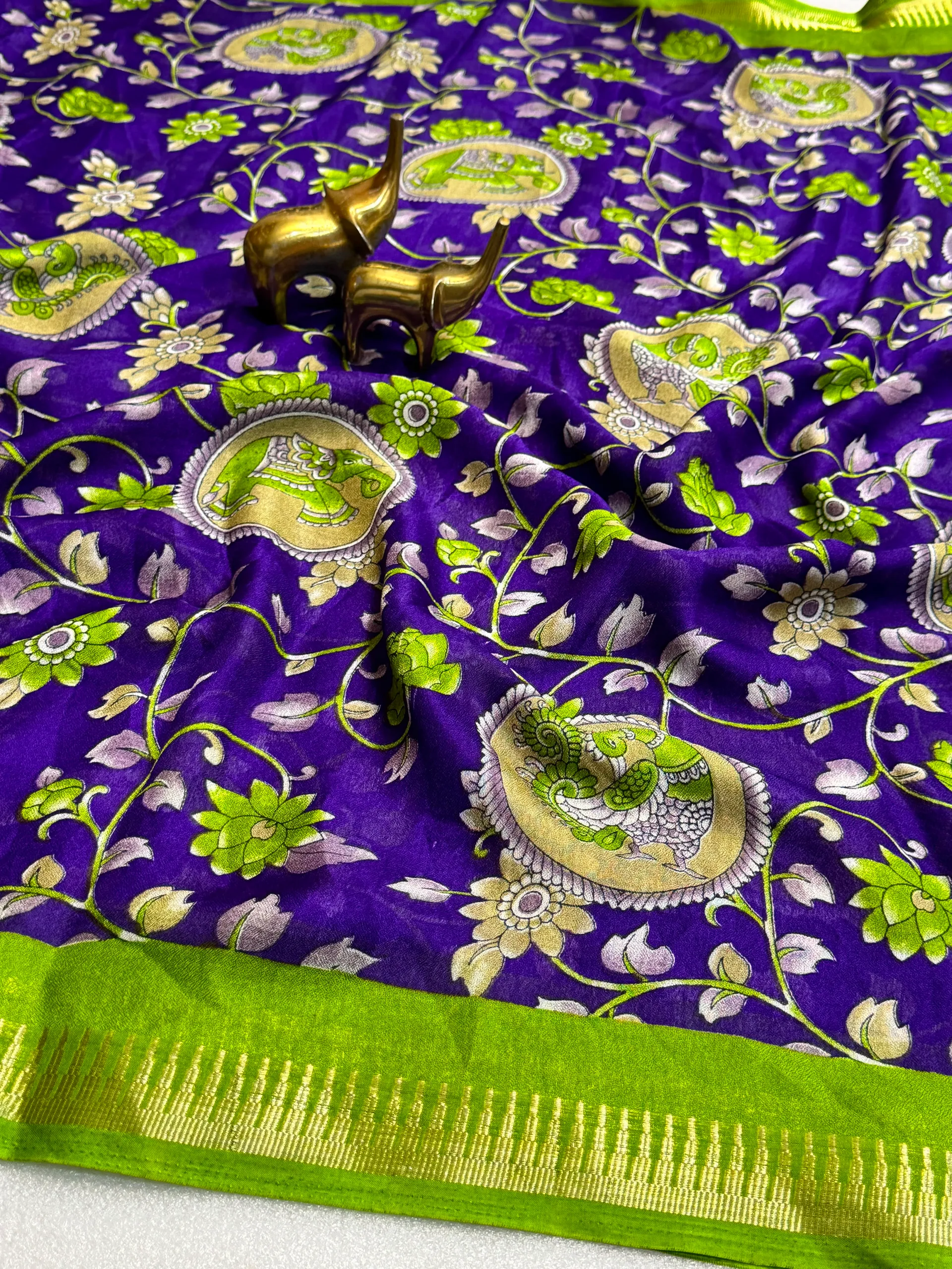 Heritage & Royal Collection – Pure Moss Kalamkari Print Saree - View 3