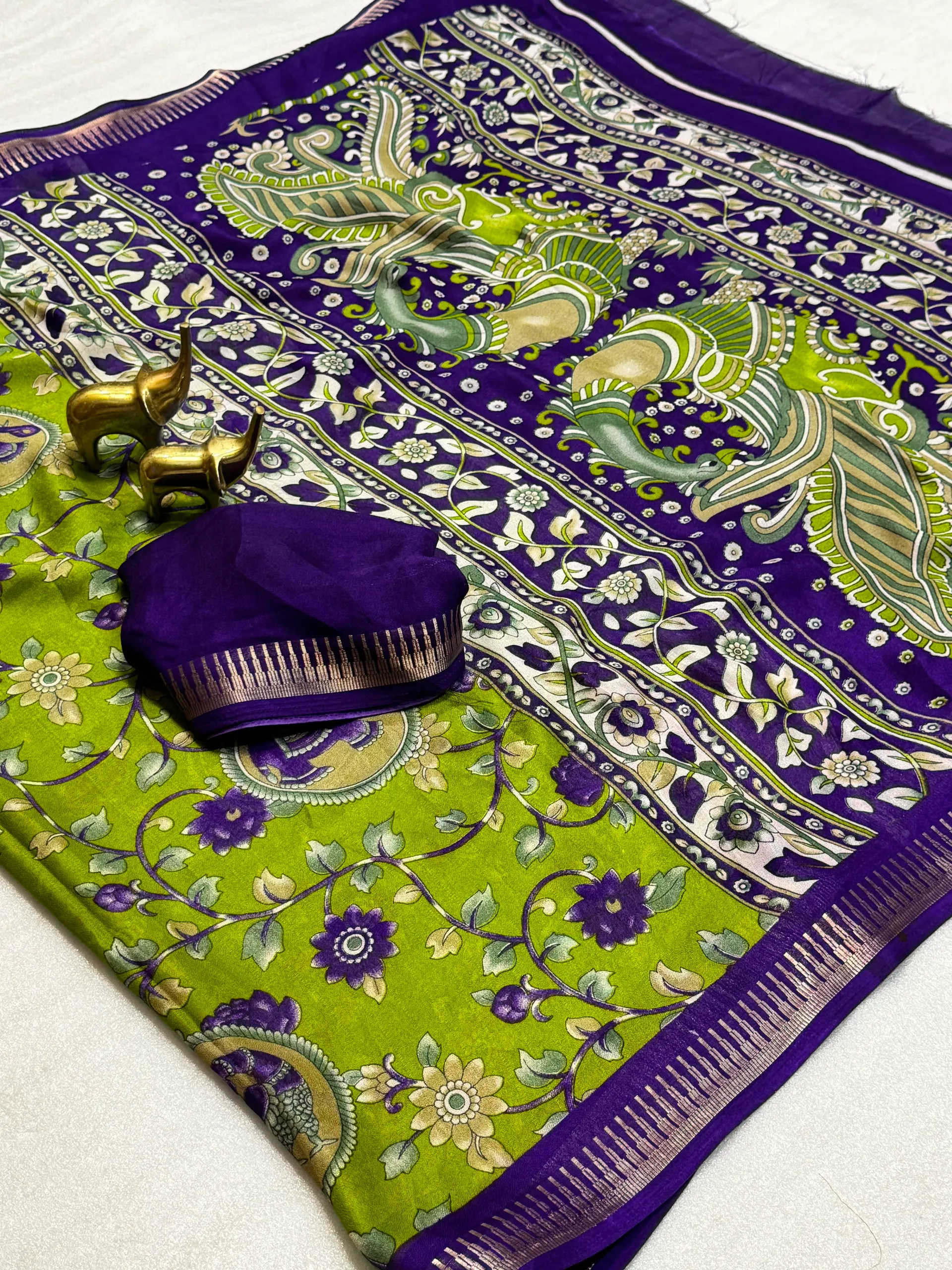 Premium Pure Moss Kalamkari Print Saree - View 2