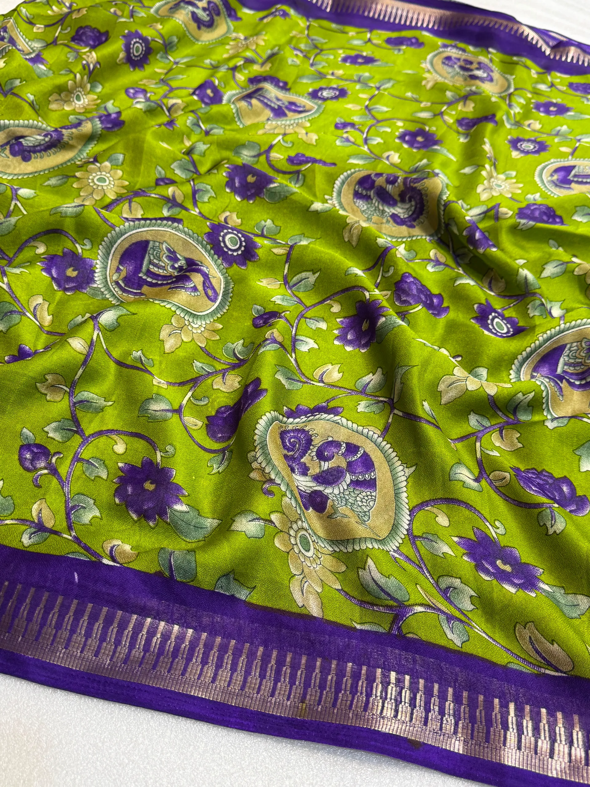 Premium Pure Moss Kalamkari Print Saree - View 3