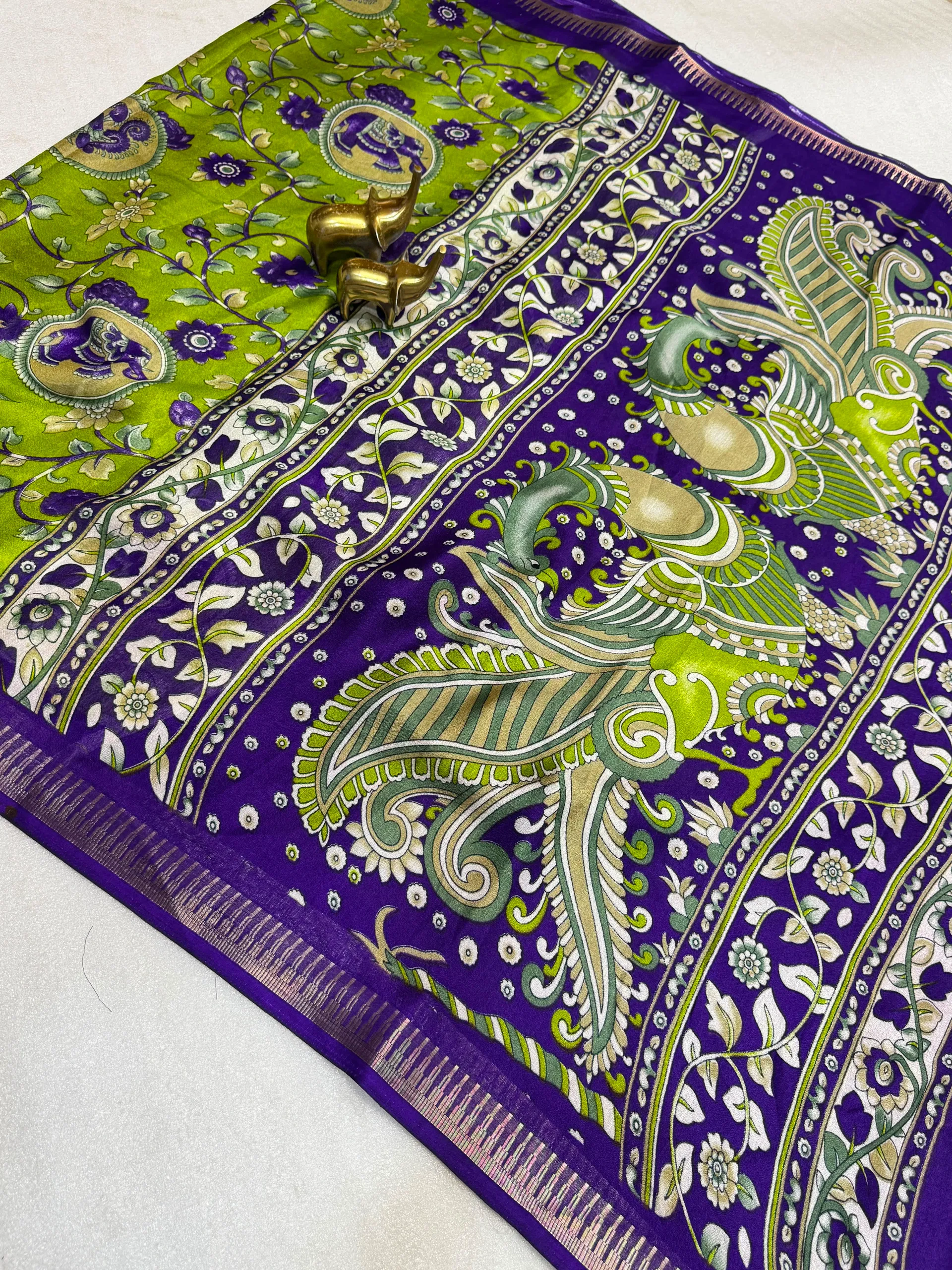 Premium Pure Moss Kalamkari Print Saree - View 4