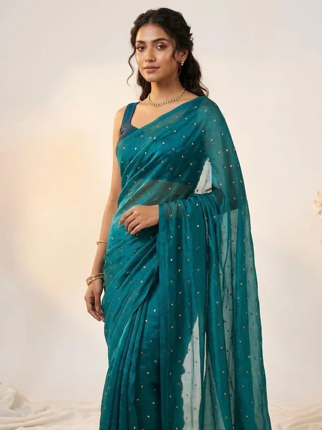 Premium Space Silk Saree with 3mm Sequin Butties - Premium Space Silk Saree Online India - Buy at ₹1299 - Image 1