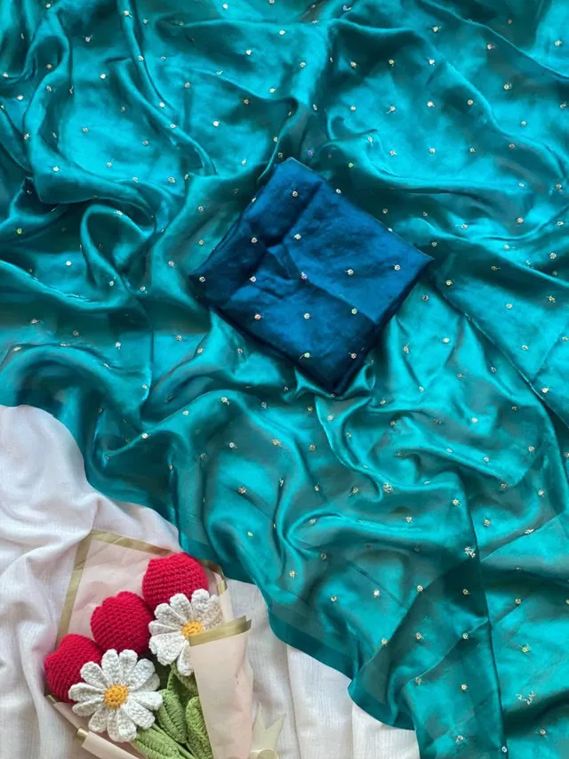 Premium Space Silk Saree with 3mm Sequin Butties - View 2