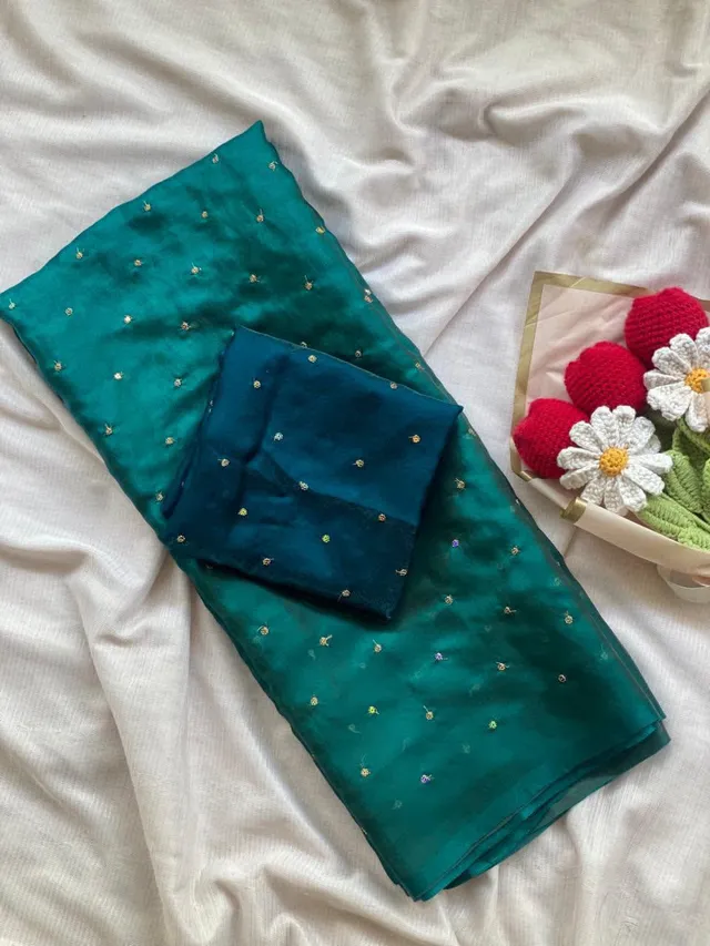 Premium Space Silk Saree with 3mm Sequin Butties - View 3