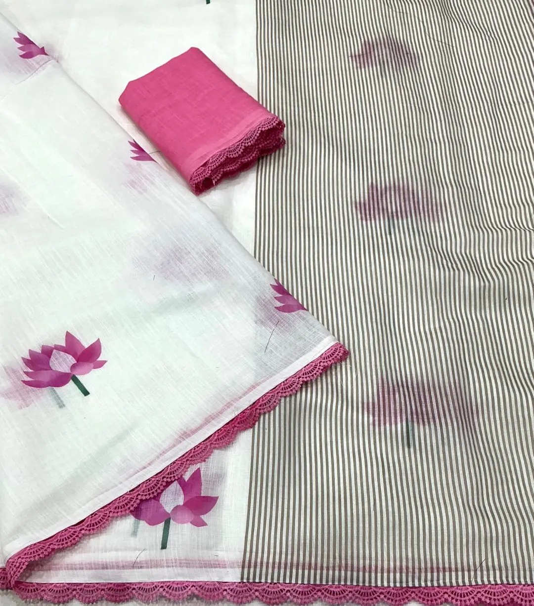 Floral Art – Manya Soft Linen Cotton Saree Collection - View 2