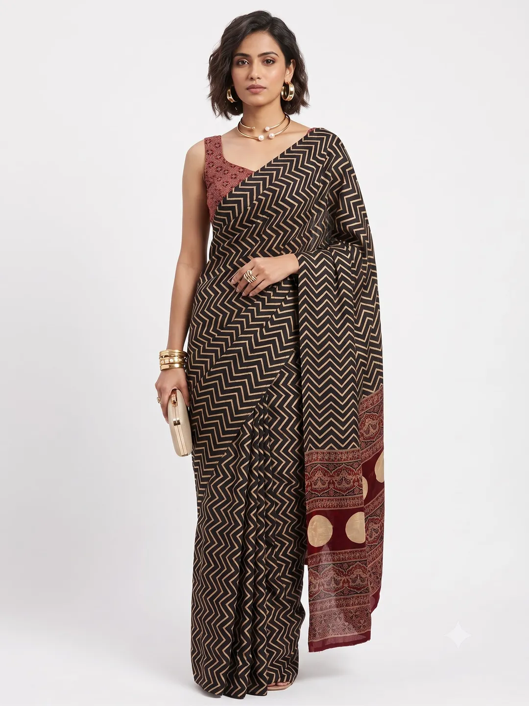 Premium Ajrakh Print Gajji Crepe Silk Saree