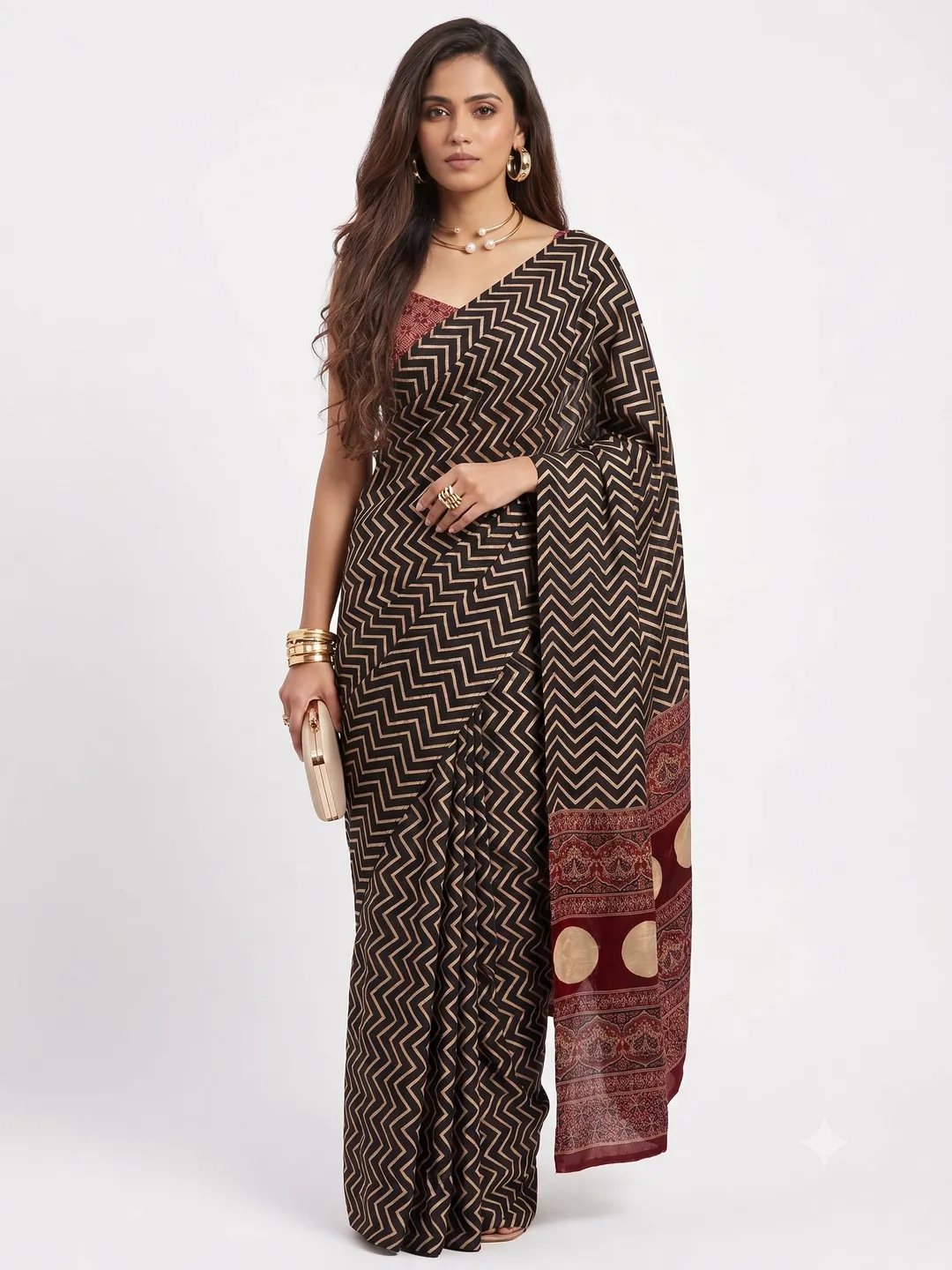 Premium Ajrakh Print Gajji Crepe Silk Saree - View 2