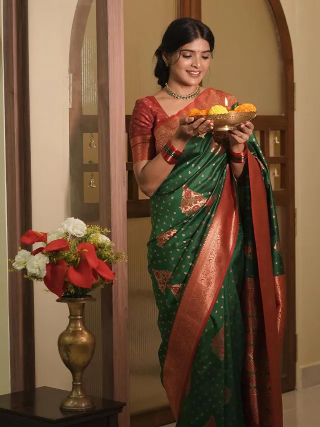 Traditional Weaves, Modern Royalty – Banarasi Soft Silk Saree - View 5