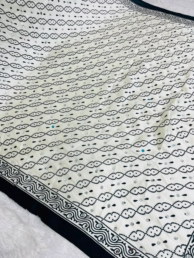 Premium Gajji Silk Ajrakh Print Saree with Heavy Mirror Work - View 7