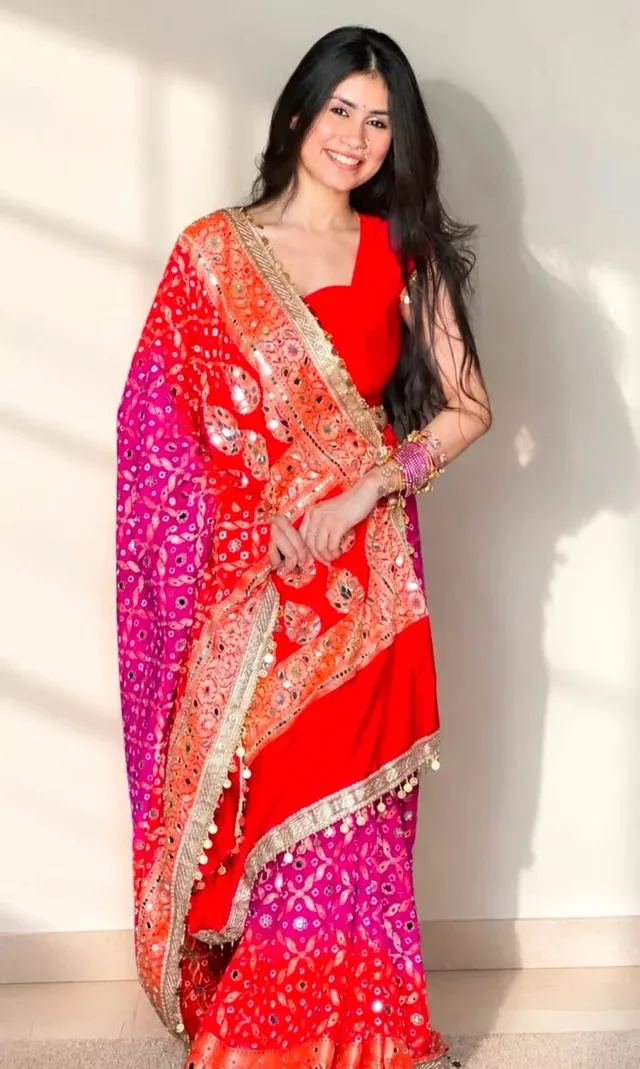 Premium Banarasi Soft Georgette Bandhej Silk Saree - Second View