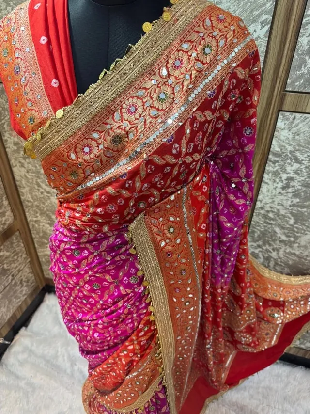 Premium Banarasi Soft Georgette Bandhej Silk Saree - View 3