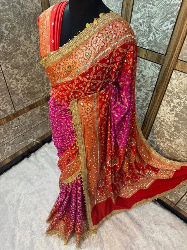 Premium Banarasi Soft Georgette Bandhej Silk Saree - View 4