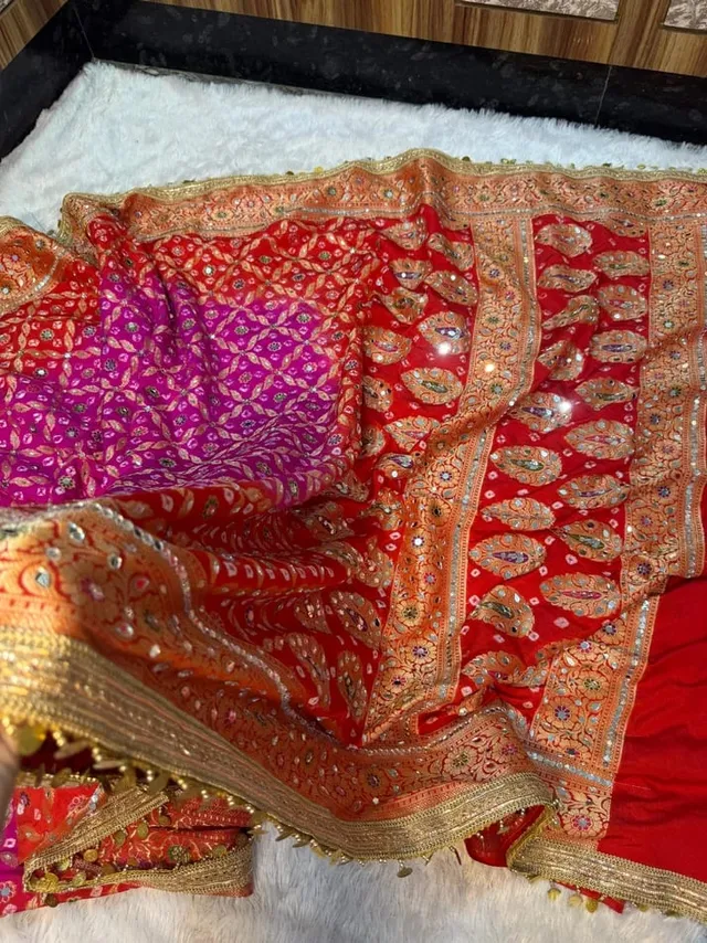 Premium Banarasi Soft Georgette Bandhej Silk Saree - View 5