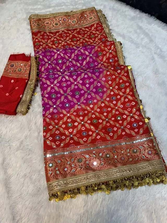 Premium Banarasi Soft Georgette Bandhej Silk Saree - View 6