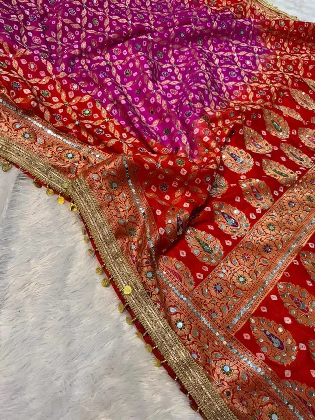 Premium Banarasi Soft Georgette Bandhej Silk Saree - View 7