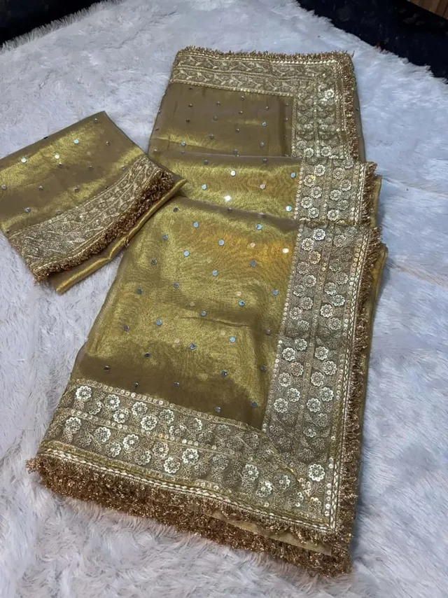 SITAARON KI MAHEFIL COLLECTION - Premium Banarasi Soft Plain Tissue Silk Saree Online India - Buy at ₹2499 - Image 1