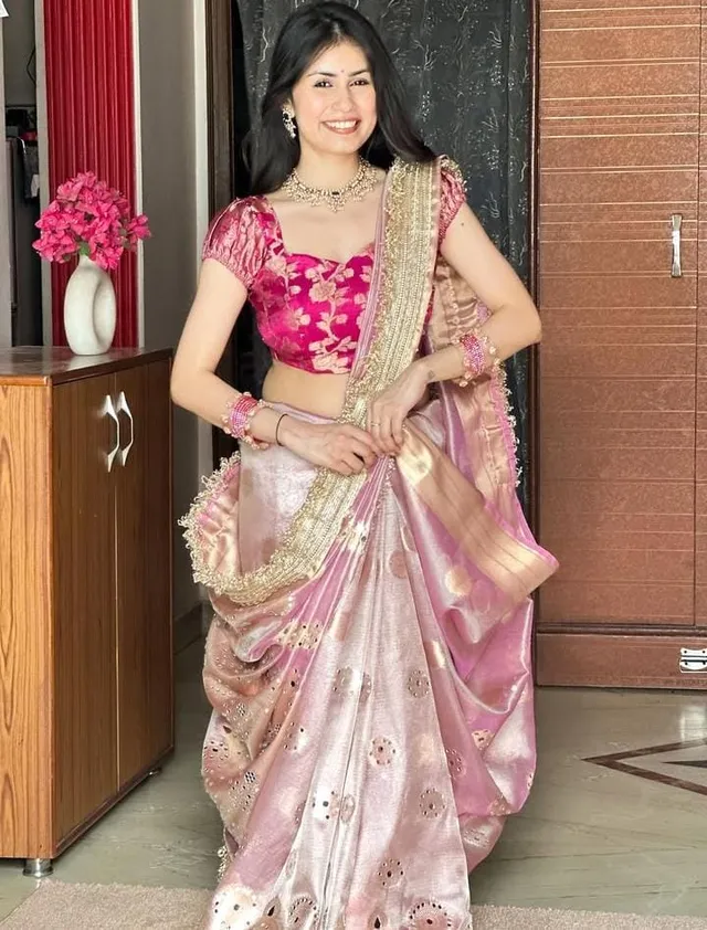 Fresh Launch – Premium Banarasi Soft Tissue Silk Mirror Work Saree - Premium Banarasi Soft Tissue Silk Saree Online India - Buy at ₹2699 - Image 1
