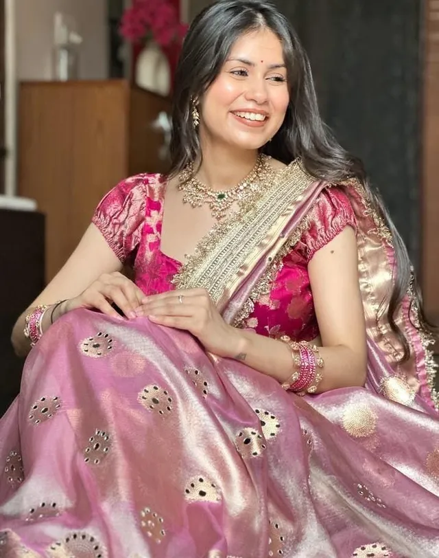 Fresh Launch – Premium Banarasi Soft Tissue Silk Mirror Work Saree - View 3