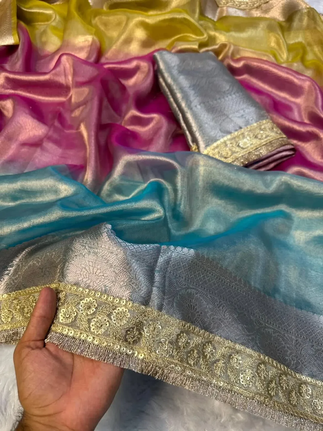 Premium Banarasi 3D Shade Tissue Silk Saree Collection - Premium Banarasi Tissue Silk Saree Online India - Buy at ₹2299 - Image 1