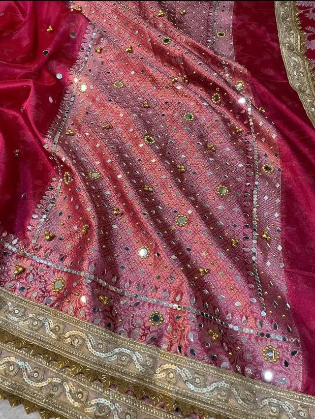 Premium Banarasi Soft Tissue Silk Ghungroo & Mirror Work Saree - View 3