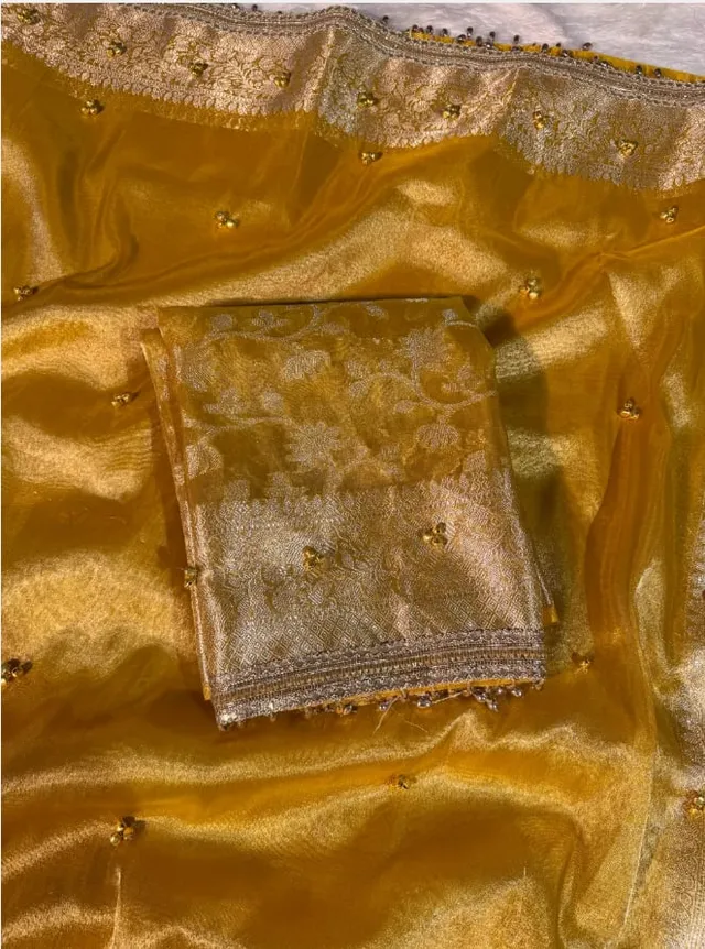 Fresh Launch – Premium Banarasi Soft Tissue Silk Ghungroo Saree - View 4