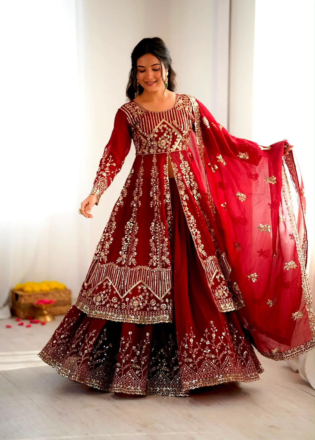 Premium Crunchy Silk Embroidered Lehenga Set - View 2
