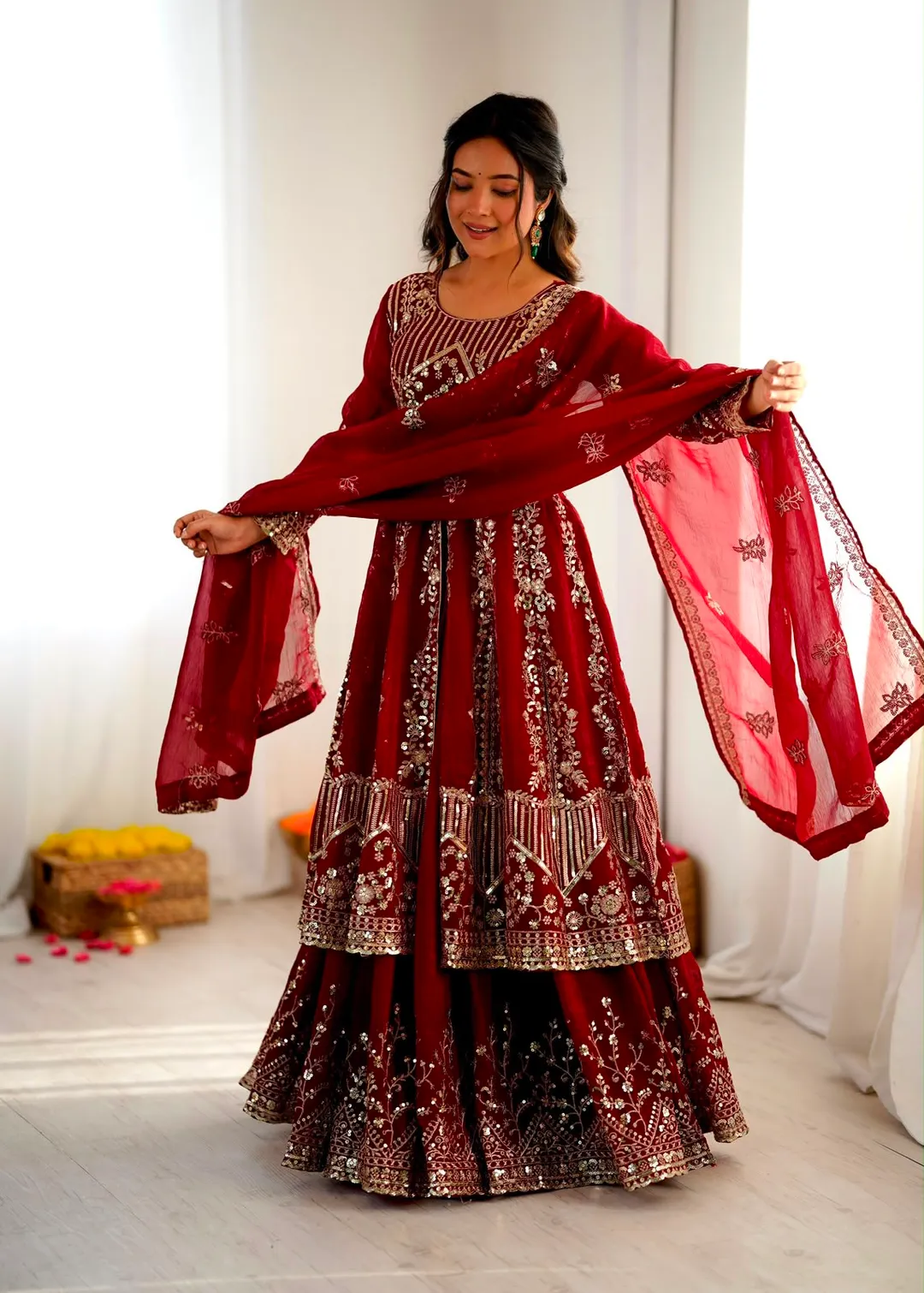 Premium Crunchy Silk Embroidered Lehenga Set - View 3