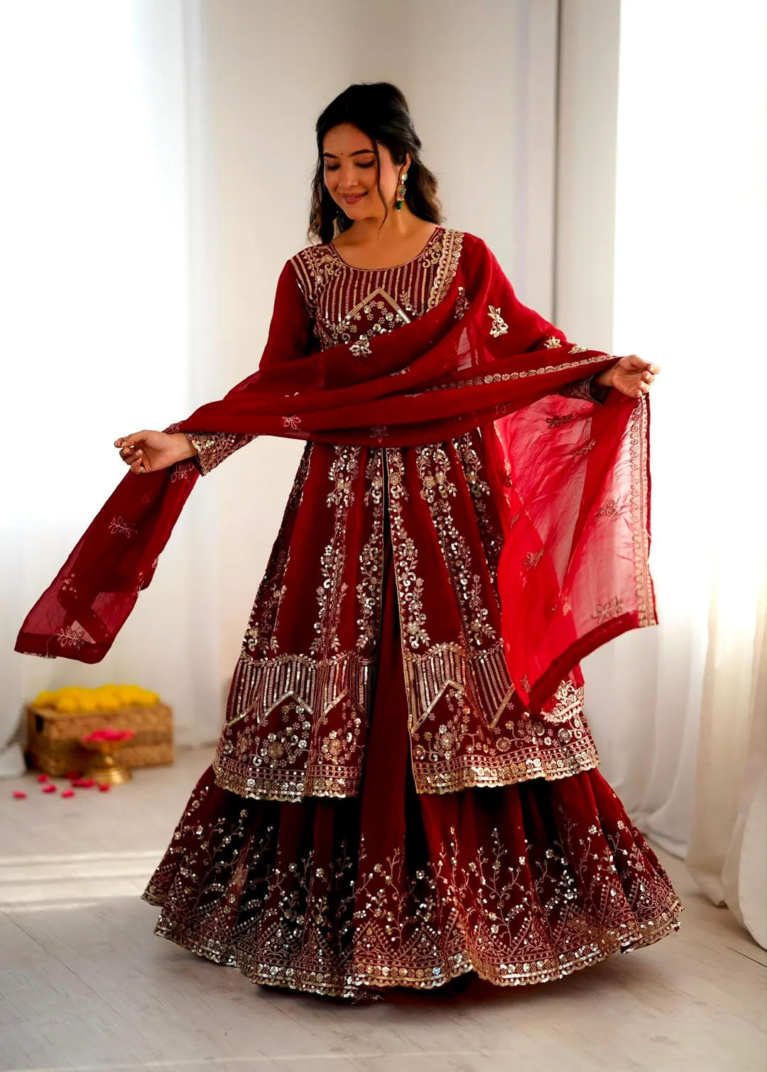Premium Crunchy Silk Embroidered Lehenga Set - View 4