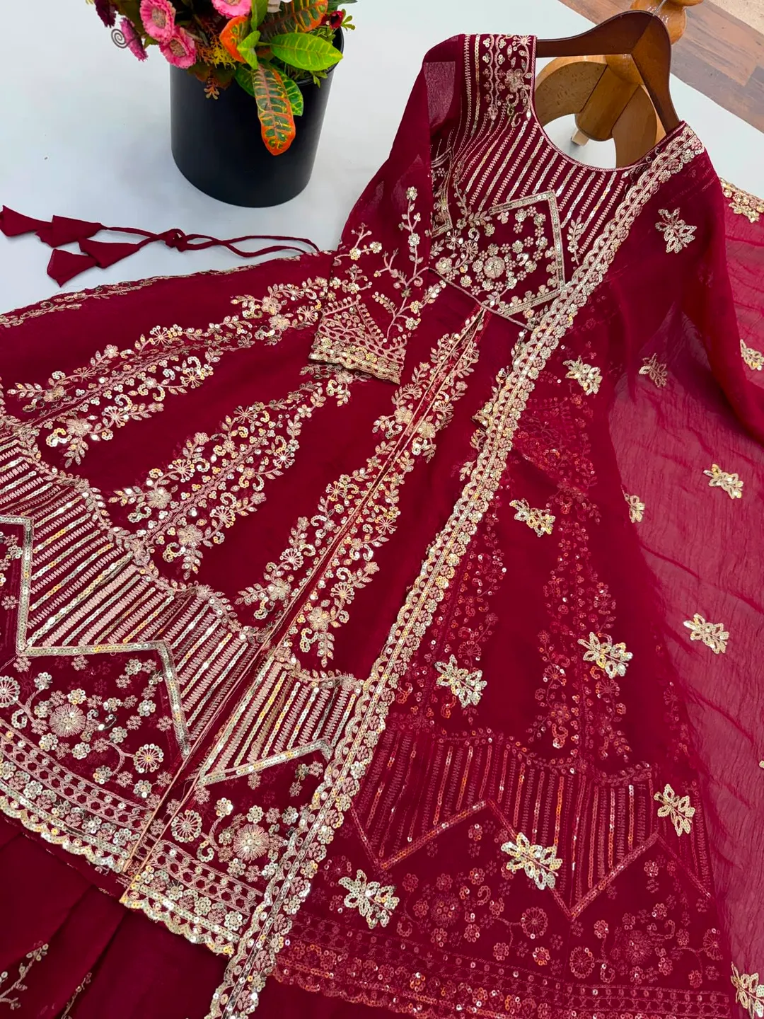 Premium Crunchy Silk Embroidered Lehenga Set - View 7