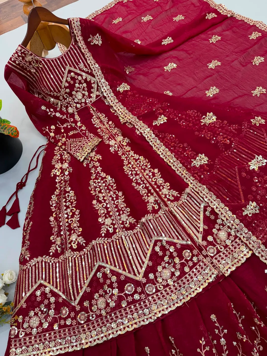 Premium Crunchy Silk Embroidered Lehenga Set - View 9