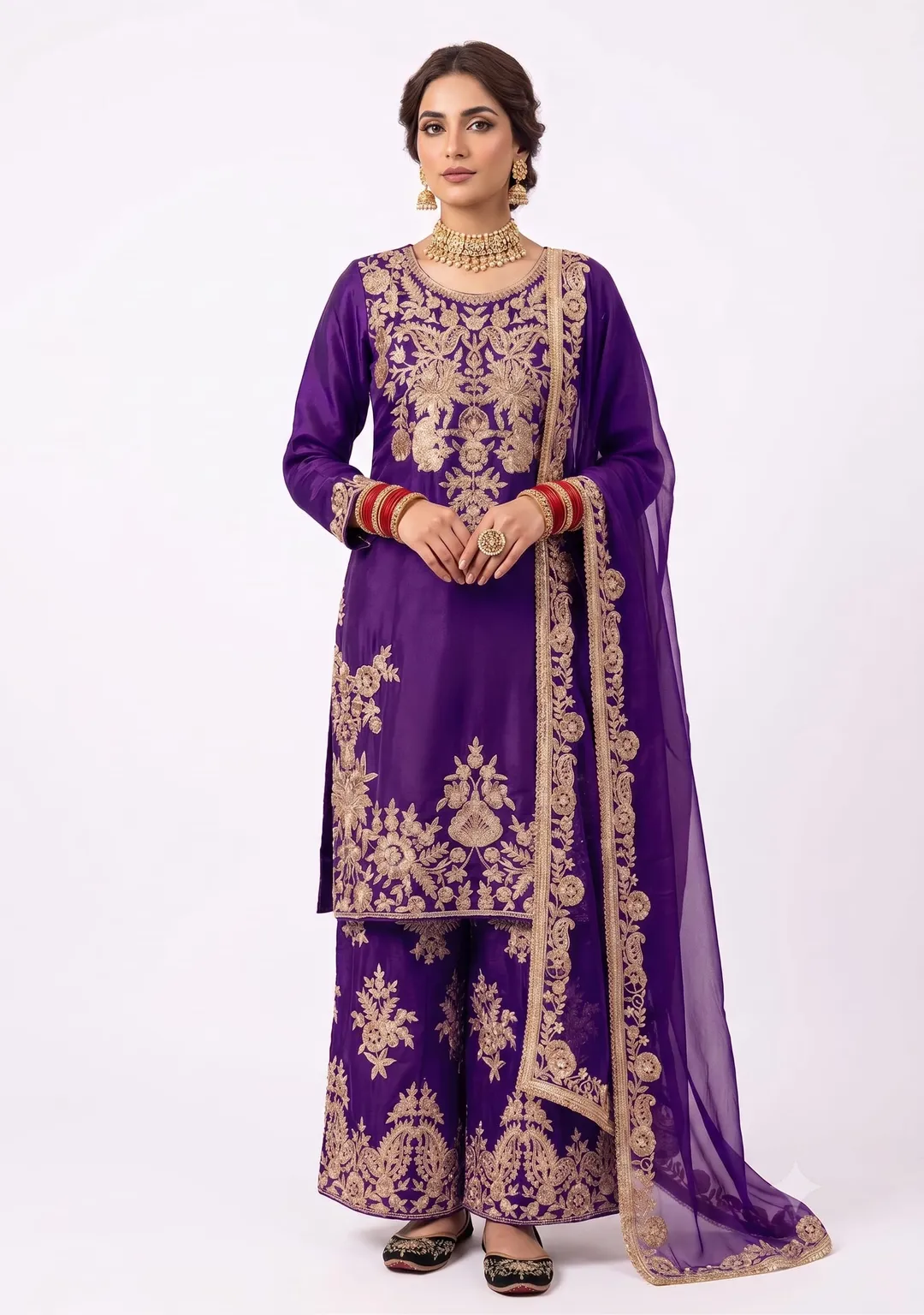 New Designer Heavy Embroidery 3-Piece Suit Set - Premium Heavy Natural Silk Saree