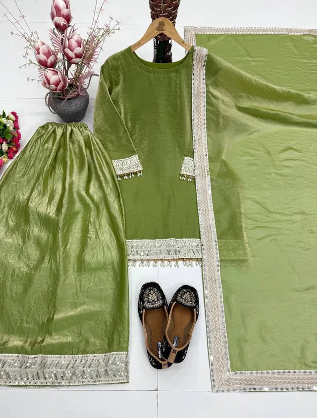 New Designer Embroidered Top Palazzo Dupatta Set - Second View
