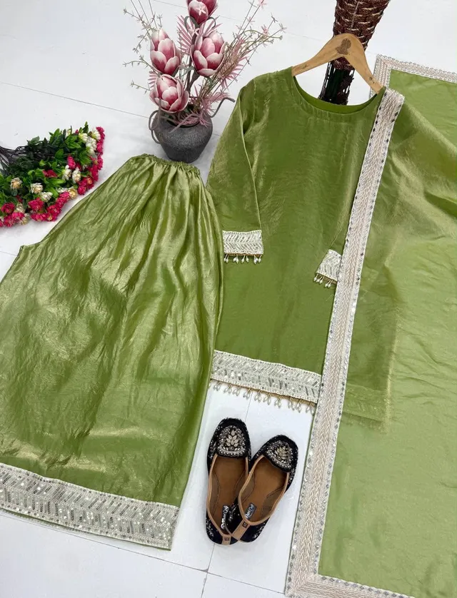 New Designer Embroidered Top Palazzo Dupatta Set - View 3