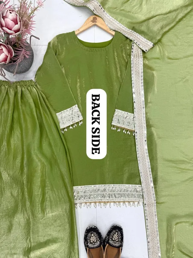 New Designer Embroidered Top Palazzo Dupatta Set - View 4