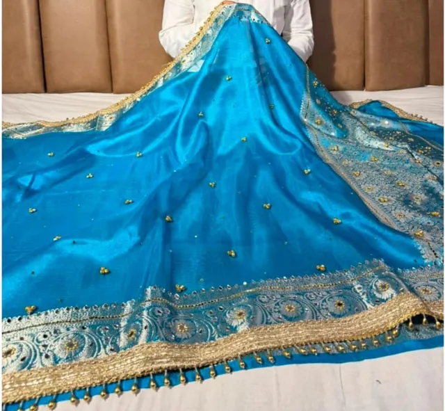 Stunning Firozi Blue Kora Tissue Silk Saree - Premium Kora Tissue Silk Saree